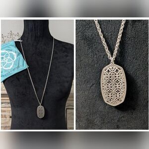 Kendra Scott Rayne Silver Filigree Pendant Necklace 30"-34" w/ Dust Bag